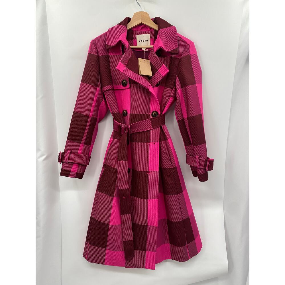 Boden 4P Cheltenham Trench Coat Pink Peony, Chestnut Gingham - Picture 4 of 11